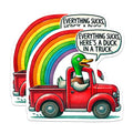 (2 Pack) Funny Duck in a Truck Stickers - Rainbow Humor - Fun Trucking Decal - 5" On Longest Side - Sticks to Smooth Flat Surfaces - Made in USA - BMCS5874