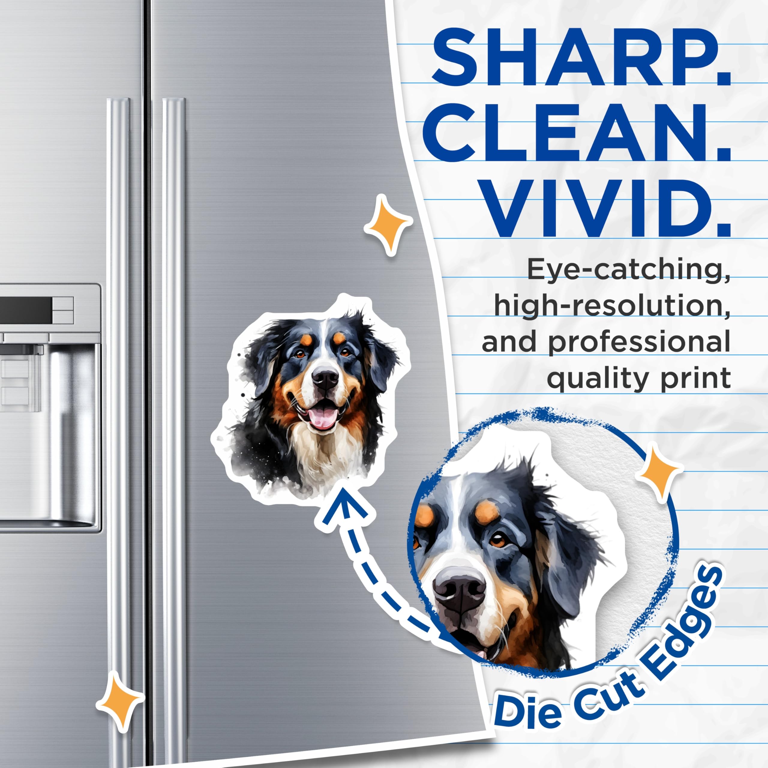 (2 Pack) Bernese Mountain Dog Magnets - Watercolor Berner Art - Dog Mom Pet Lover Fridge Decor - 5 Inches On Longest Side - Thick Durable Magnet - Made in USA - MAG30683