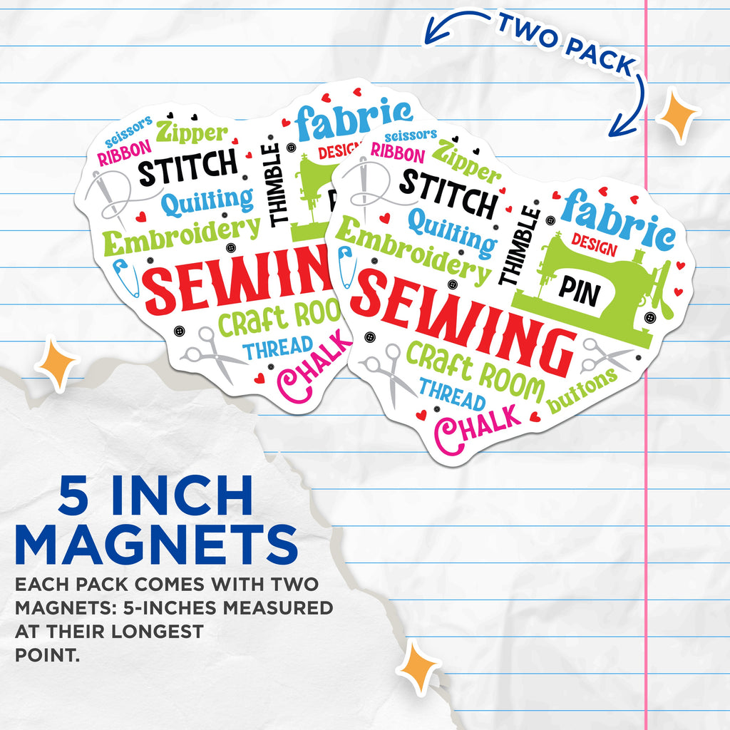 (2 Pack) Sewing Enthusiast Magnets - Quilting Embroidery Lover - Craft Room Decor Accessory - 5 Inches On Longest Side - Thick Durable Magnet - Made in USA - MAG36807