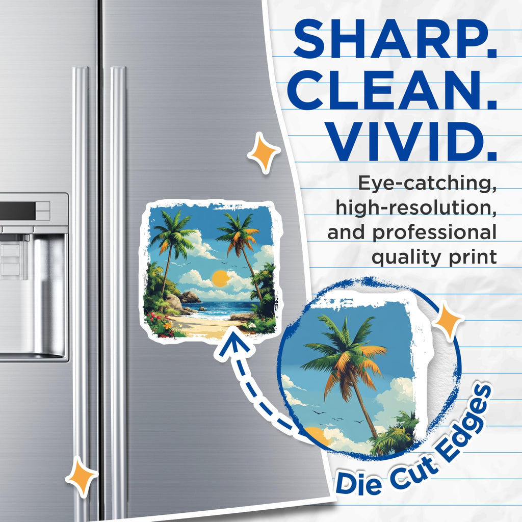 (2 Pack) Tropical Beach Paradise Magnets - Ocean Waves Palm Trees Sunset - Scenic Coastal Summer Aesthetic - 5 Inches On Longest Side - Thick Durable Magnet - Made in USA - MAG24559