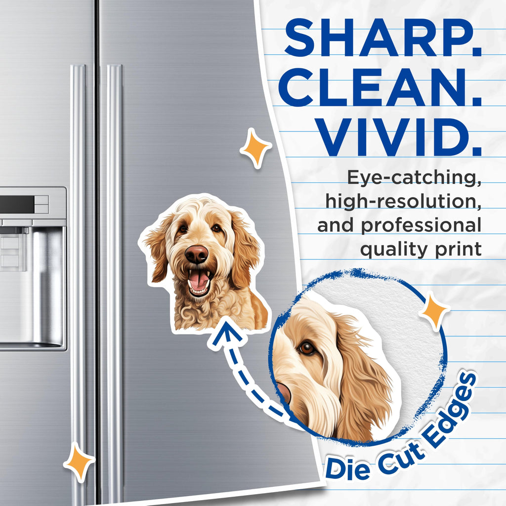 (2 Pack) Goldendoodle Magnets - Happy Doodle Dog Owner Decor - Pet Parent Refrigerator Accessories - 5 Inches On Longest Side - Thick Durable Magnet - Made in USA - MAG25037