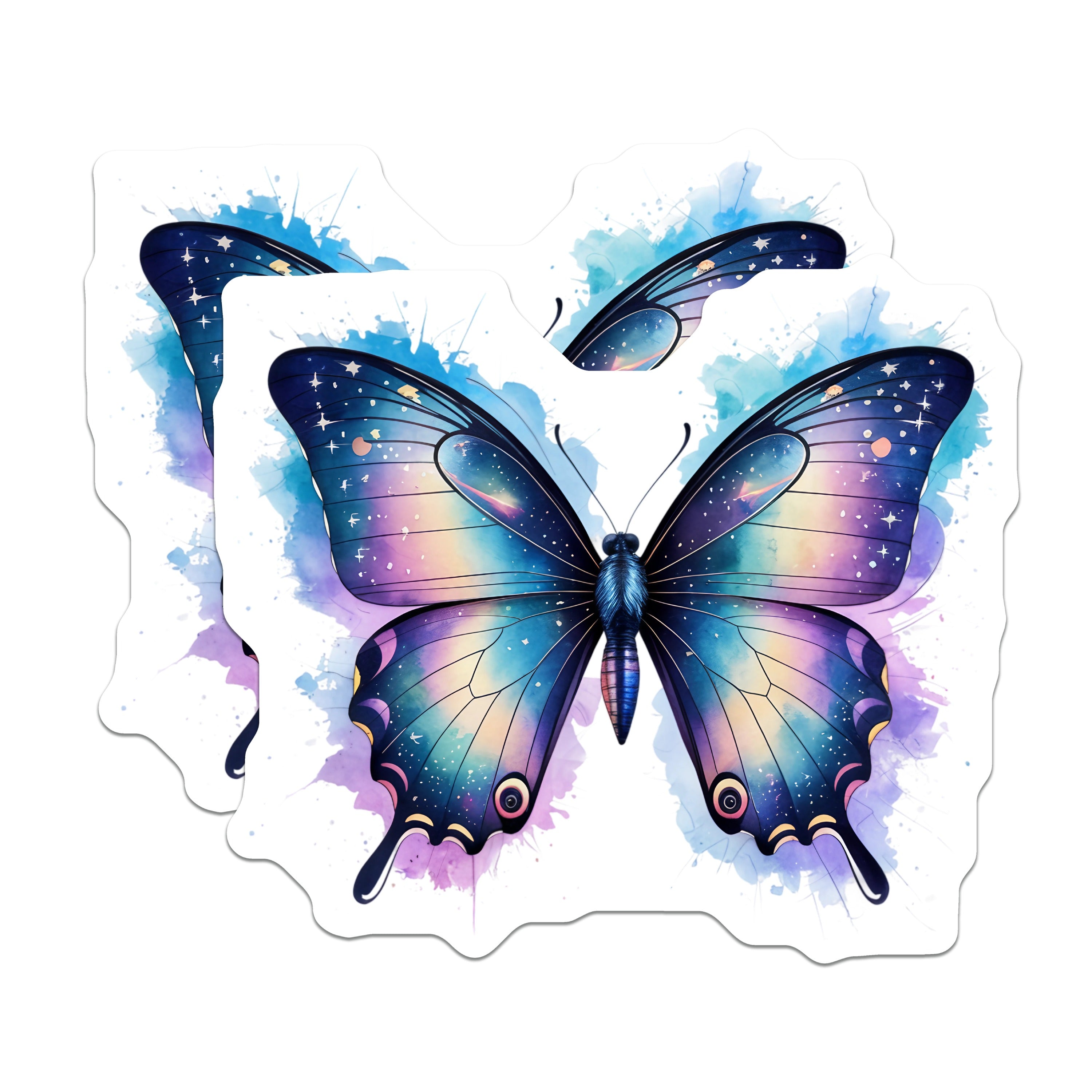 (2 Pack) Galaxy Butterfly Magnets - Celestial Watercolor Decor - Whimsical Fridge Locker Art - 5 Inches On Longest Side - Thick Durable Magnet - Made in USA - MAG38158