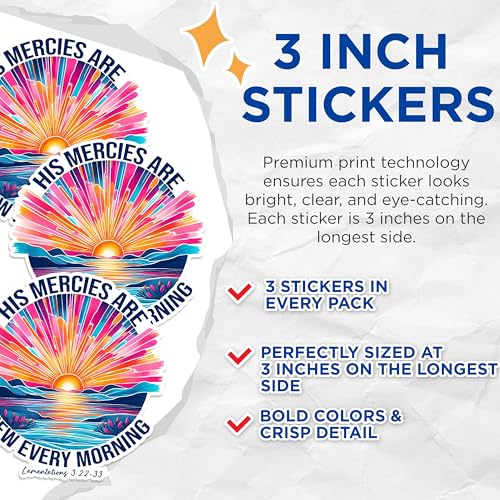 (3 Pack) His Mercies are New Decals - Christian Laptop Decal - Religious Verse Decal - 3 Inches On Longest Side - Easy Peel & Apply - Made in USA - 3MCS1620