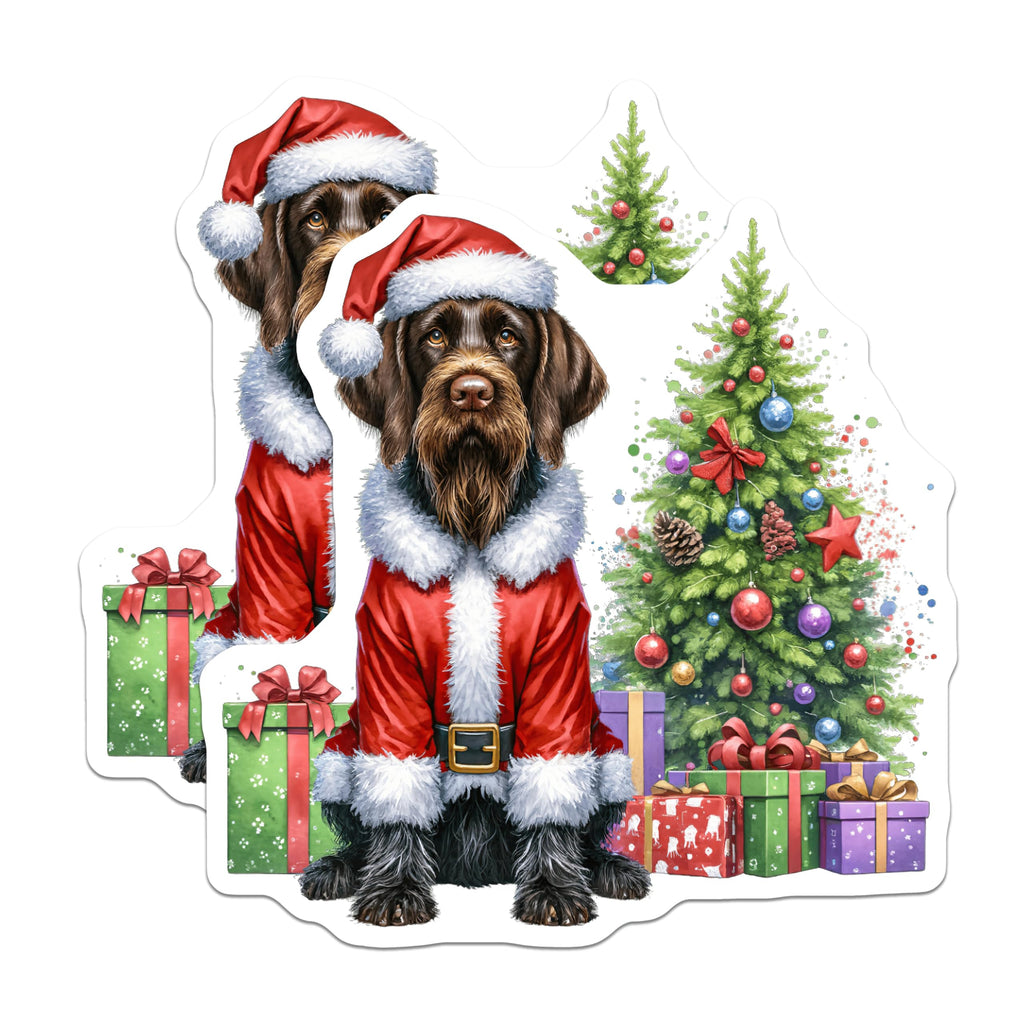 (2 Pack) Santa Dog Magnets - Christmas Wirehaired Pointer - Holiday Pet Decor - 5 Inches On Longest Side - Thick Durable Magnet - Made in USA - MAG27788