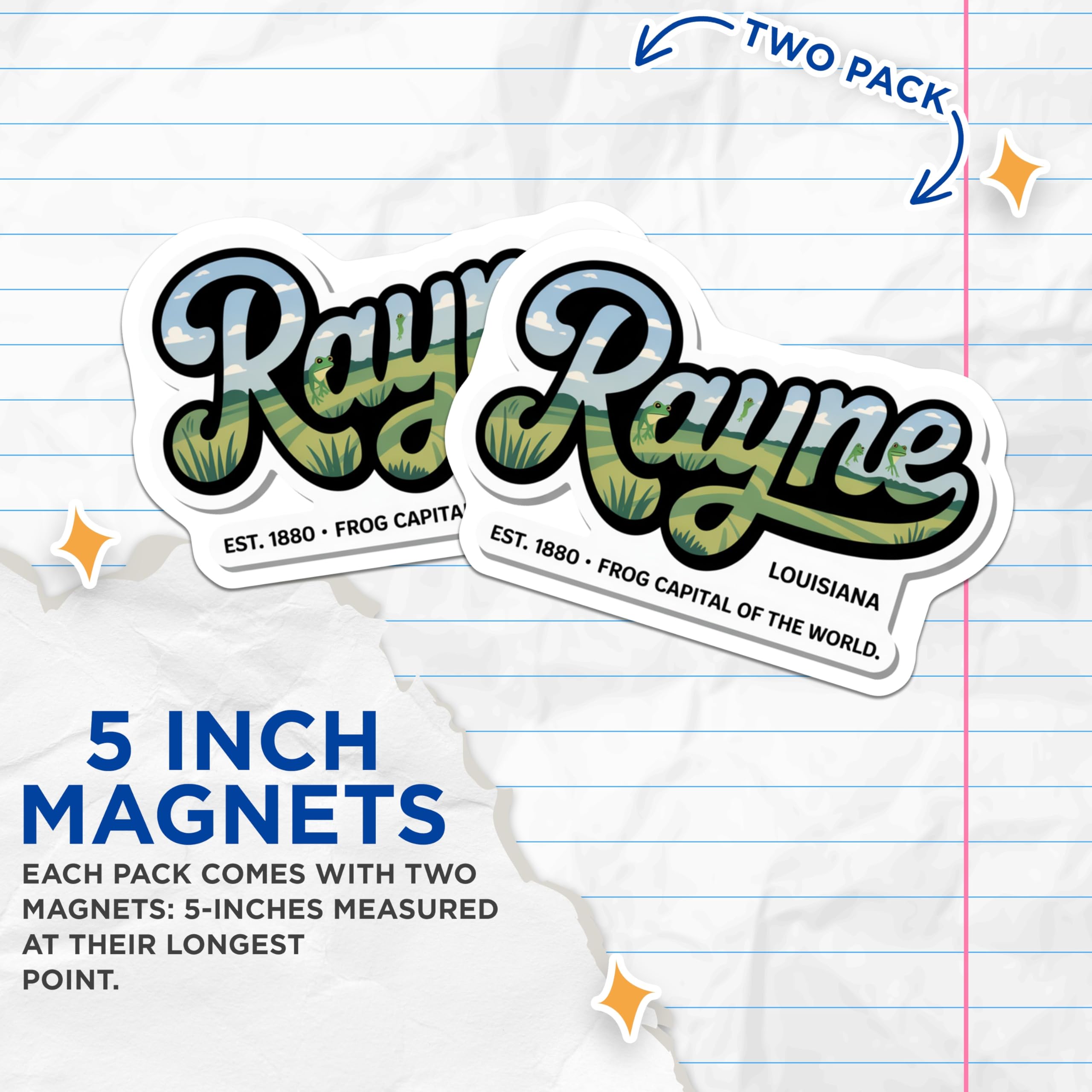 (2 Pack) Rayne Louisiana Magnets - Frog Capital of the World - Vintage Est 1880-5 Inches On Longest Side - Thick Durable Magnet - Made in USA - MAG19225