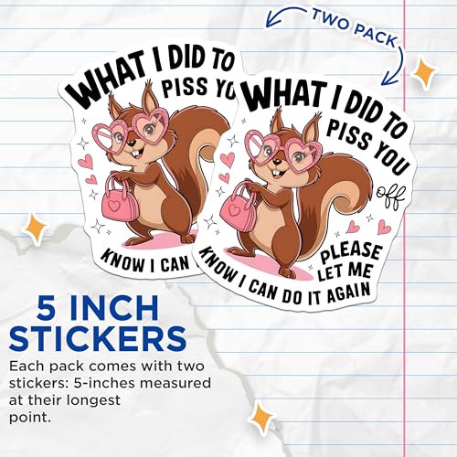 (2 Pack) Funny Squirrel Stickers - Cute Animal Stickers - Humorous Car Decals - 5" On Longest Side - Sticks to Smooth Flat Surfaces - Made in USA - BMCS5561