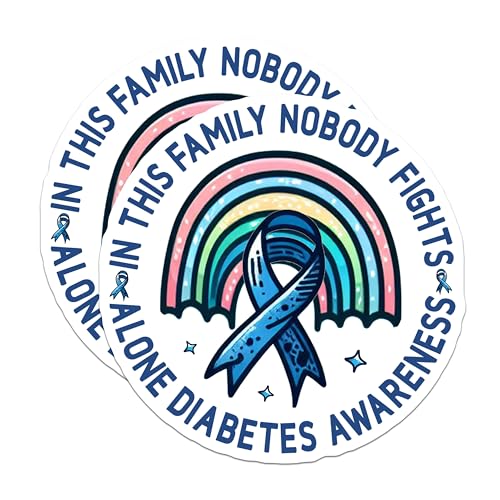 (2 Pack) Diabetes Awareness Magnets - Family Support Magnets - in This Family Nobody Fights Alone Magnets - 5" On Longest Side - for Cars, Fridges, Toolboxes - Made in USA - MAG3820