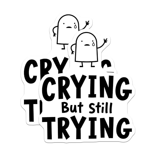 (2 Pack) Crying But Still Trying Magnets - Inspirational Quote Magnets - Motivational Fridge Decor - 5" On Longest Side - for Cars, Fridges, Toolboxes - Made in USA - MAG6757
