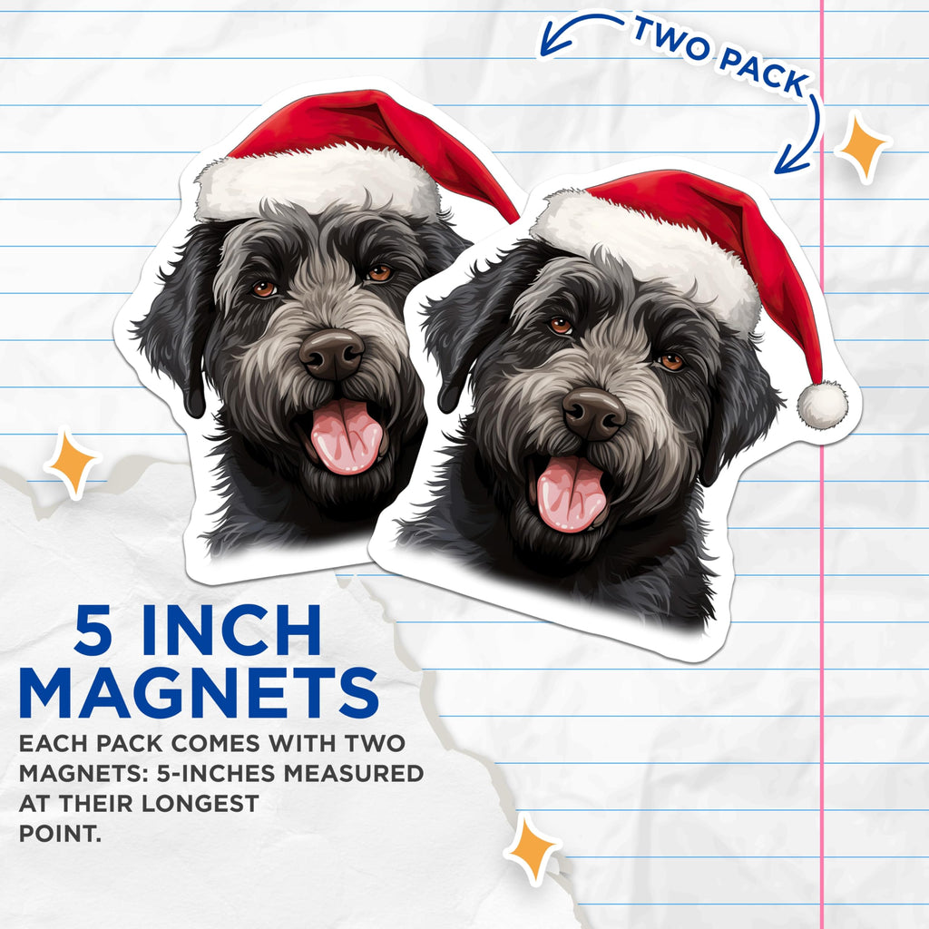 (2 Pack) Shaggy Christmas Dog Magnets - Santa Hat Pet Decor - Holiday Animal Lover Refrigerator Art - 5 Inches On Longest Side - Thick Durable Magnet - Made in USA - MAG28444