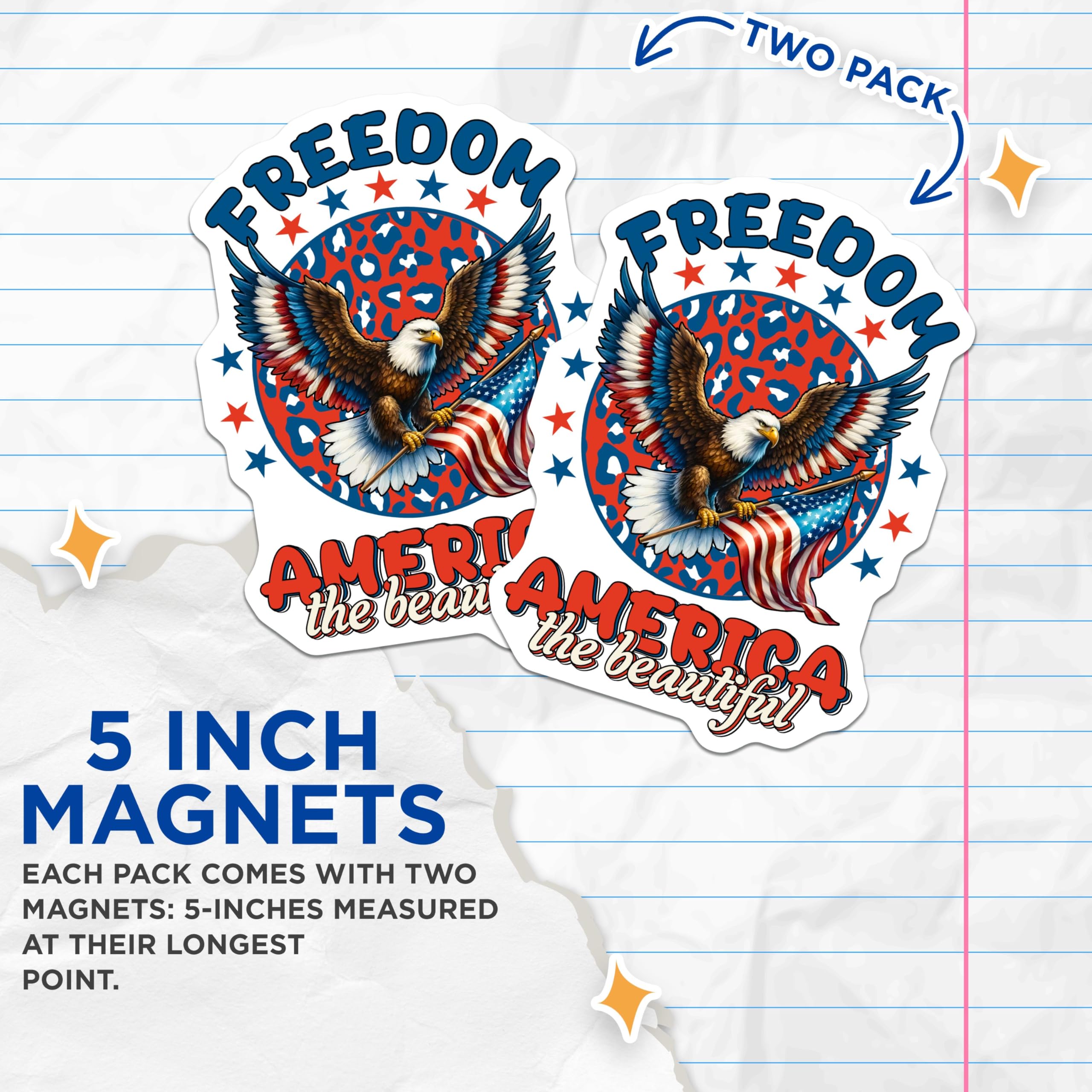 (2 Pack) Freedom Magnets - American Bald Eagle - Patriotic Decor - USA Flag - 5" On Longest Side - for Cars, Fridges, Toolboxes - Made in USA - MAG7404