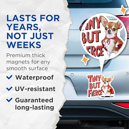 (2 Pack) Funny Dog Quote Magnets Magnets - Tiny But Fierce Magnet - Chihuahua Magnet - 5" On Longest Side - Made in USA - Sticks to Refrigerators & Metal Surfaces - MAG8536