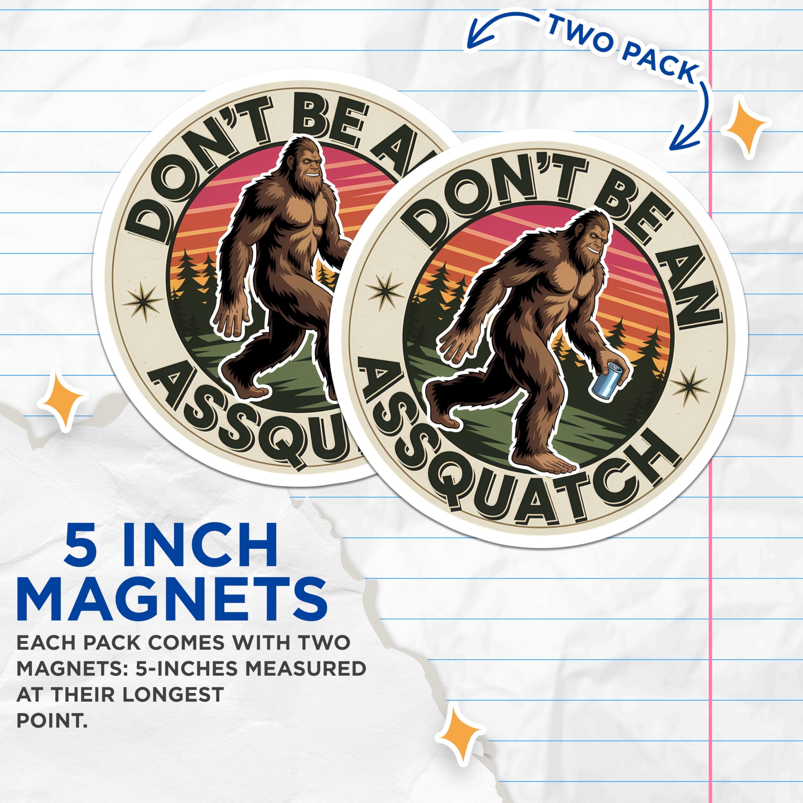 (2 Pack) Bigfoot Magnets - Funny Sasquatch Refrigerator Decor - Humorous Assquatch Cryptozoology Cabin Accessory - 5 Inches On Longest Side - Thick Durable Magnet - Made in USA - MAG23172