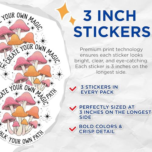 (3 Pack) Mushroom Decals - Create Your Own Magic - Laptop Decals - 3 Inches On Longest Side - Easy Peel & Apply - Made in USA - 3MCS1432