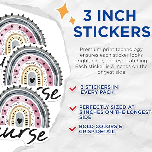 (3 Pack) Nurse Rainbow Decals - Healthcare Stickers - Nursing Decals - 3 Inches On Longest Side - Easy Peel & Apply - Made in USA - 3MCS8100