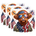 (3 Pack) Patriotic Highland Cow Decals - American Flag - Fourth of July- 3 Inches On Longest Side - Easy Peel & Apply - Made in USA - 3MCS5101