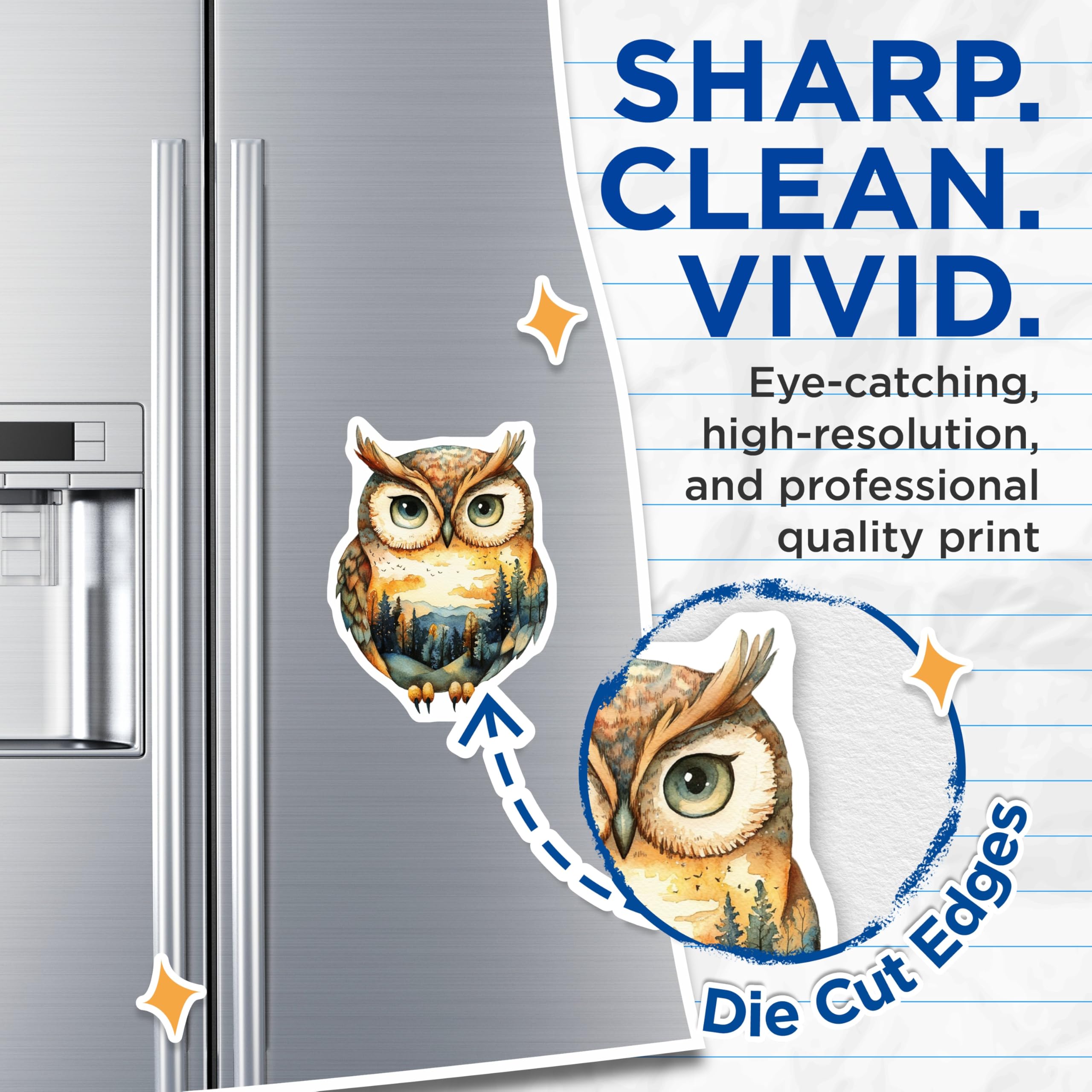 (2 Pack) Owl Magnets - Watercolor Owl Art - Nature Scene Magnets - 5" On Longest Side - Premium Magnet - for Cars, Refrigerators, Toolboxes, Lockers - Made in USA - MAG15318