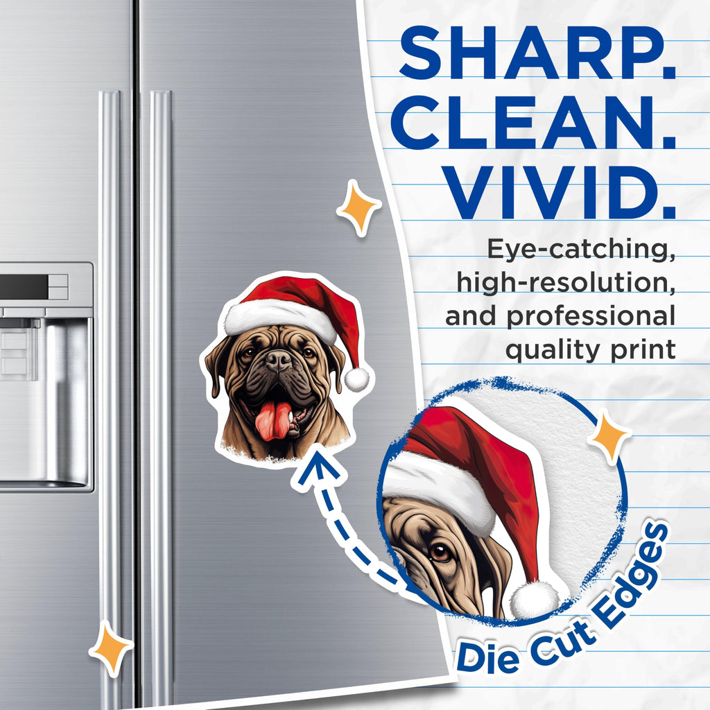 (2 Pack) Christmas Mastiff Magnets - Santa Hat Dog Holiday Decor - Festive Refrigerator Magnets - 5 Inches On Longest Side - Thick Durable Magnet - Made in USA - MAG24477