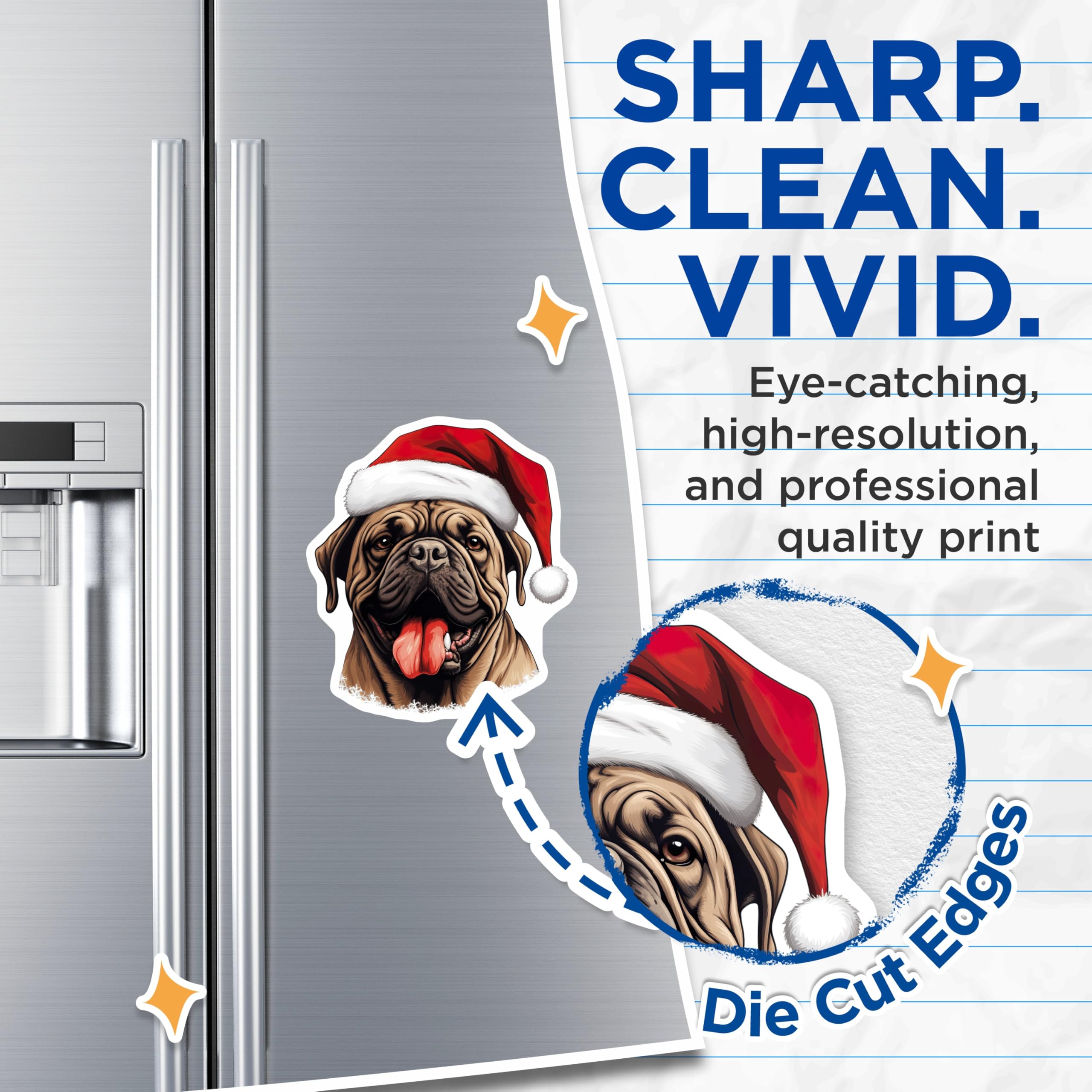 (2 Pack) Christmas Mastiff Magnets - Santa Hat Dog Holiday Decor - Festive Refrigerator Magnets - 5 Inches On Longest Side - Thick Durable Magnet - Made in USA - MAG24477