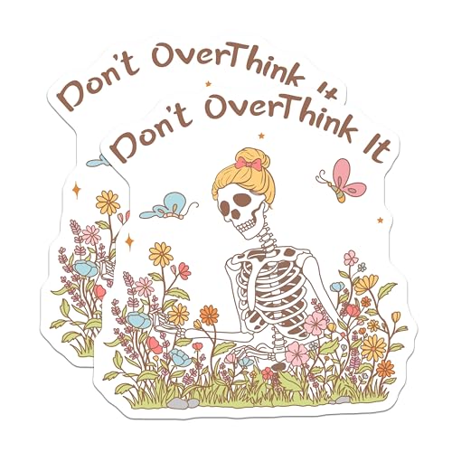 (2 Pack) Don't Overthink It Magnets - Skeleton Cute - Motivational Quote - Garden Decor - Inspirational Magnets - 5" On Longest Side - for Cars, Fridges, Toolboxes - Made in USA - MAG6697