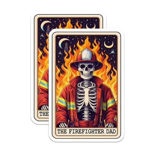 (2 Pack) Firefighter Dad Stickers - Skeleton Fireman - Funny Firefighter Decor - 5" On Longest Side - Sticks to Smooth Flat Surfaces - Made in USA - BMCS5408