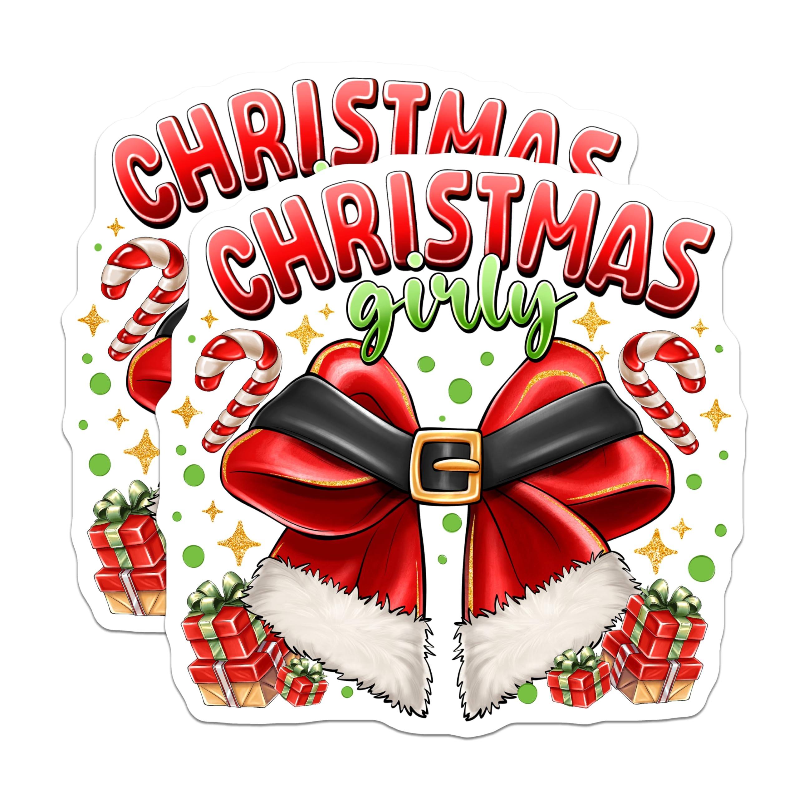 (2 Pack) Christmas Girly Magnets - Santa Suit Holiday Decor - Festive Refrigerator Magnets - 5 Inches On Longest Side - Thick Durable Magnet - Made in USA - MAG29072