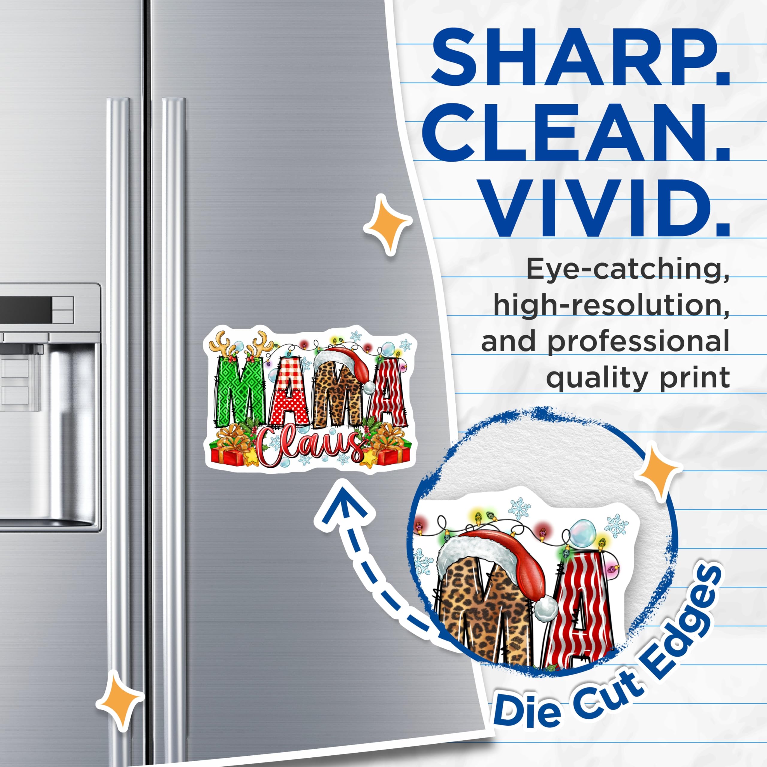 (2 Pack) Mama Claus Christmas Magnets - Holiday Mom Decor - Leopard Plaid Festive Kitchen Fridge - 5 Inches On Longest Side - Thick Durable Magnet - Made in USA - MAG30177