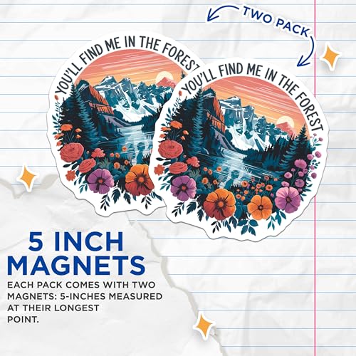 (2 Pack) Nature Scenery Magnet - Artistic Tree Landscape - Mountain View - 5" On Longest Side - Sticks to Smooth Flat Surfaces - Made in USA - MAG9401
