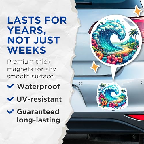 (2 Pack) Tropical Ocean Wave Magnets - Beach Scene - Coastal Decor - 5" On Longest Side - for Cars, Fridges, Toolboxes - Made in USA - MAG6996