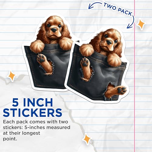 (2 Pack) Dog Pocket Stickers - Cute Puppy Sticker - Dog Lovers Decal - 5" On Longest Side - Sticks to Smooth Flat Surfaces - Made in USA - BMCS3965