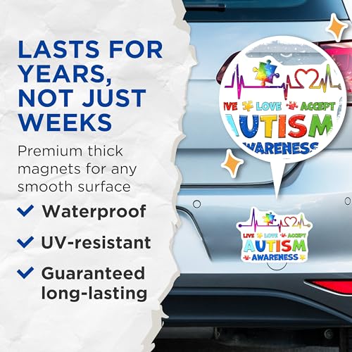(2 Pack) Autism Awareness Magnets - 5" On Longest Side - for Cars, Fridges, Toolboxes - Made in USA - MAG8118