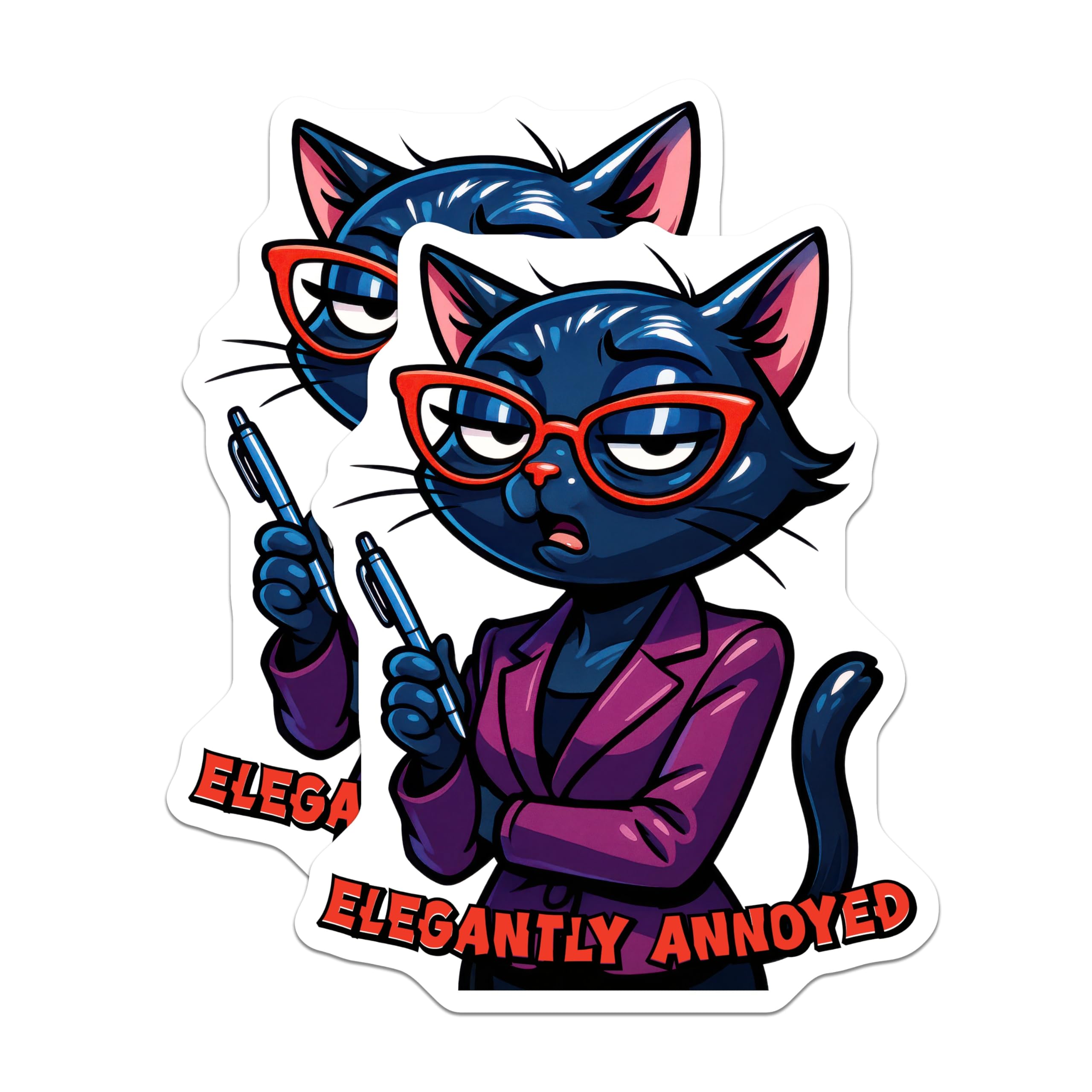 (2 Pack) Elegantly Annoyed Cat Magnets - Sassy Office Kitty Decor - Funny Work Humor Refrigerator Animal Magnets - 5 Inches On Longest Side - Thick Durable Magnet - Made in USA - MAG21649
