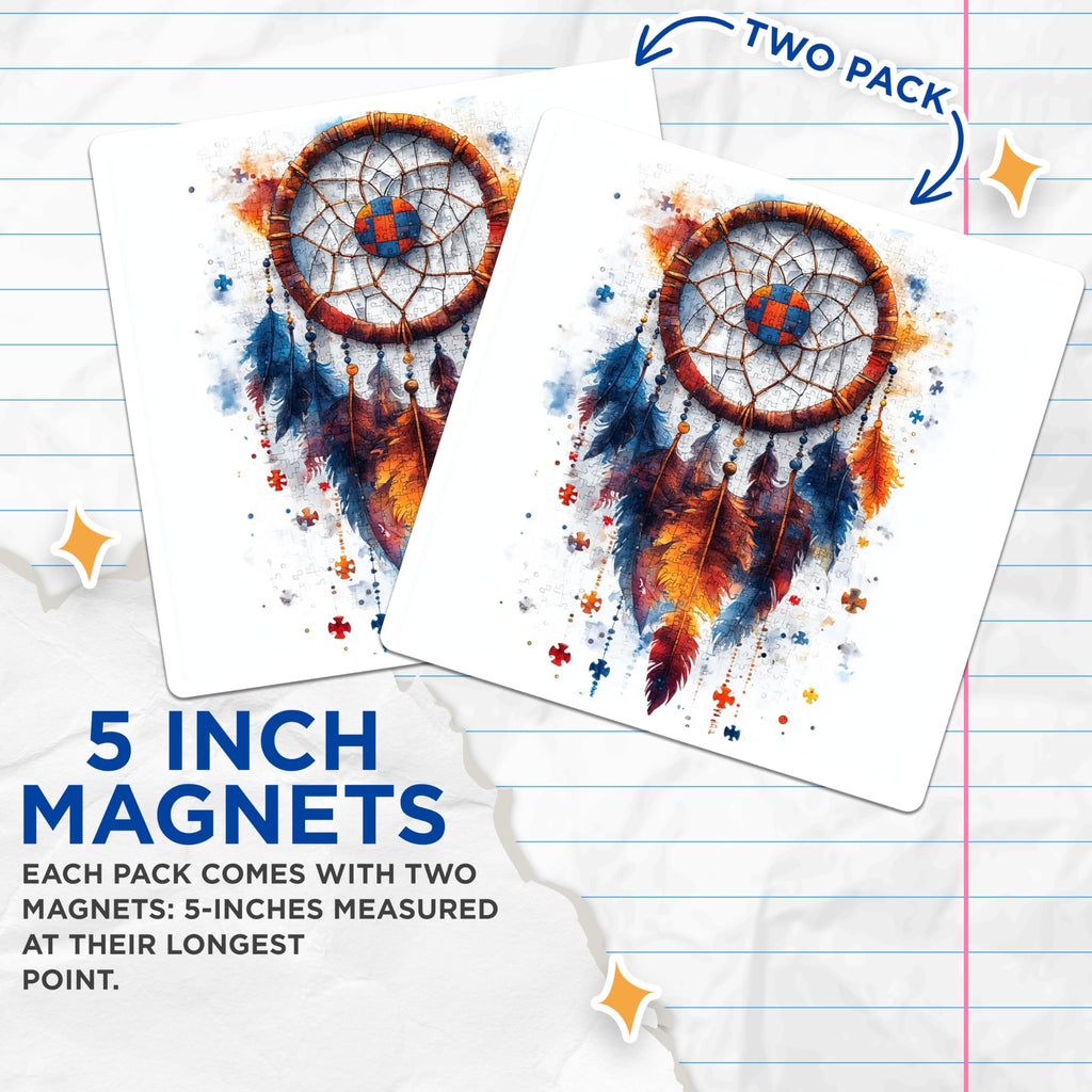(2 Pack) Dreamcatcher Magnets - Boho Feather Art Decor - Spiritual Mandala Symbol - Refrigerator Locker Fridge Accent - 5 Inches On Longest Side - Thick Durable Magnet - Made in USA - MAG27725