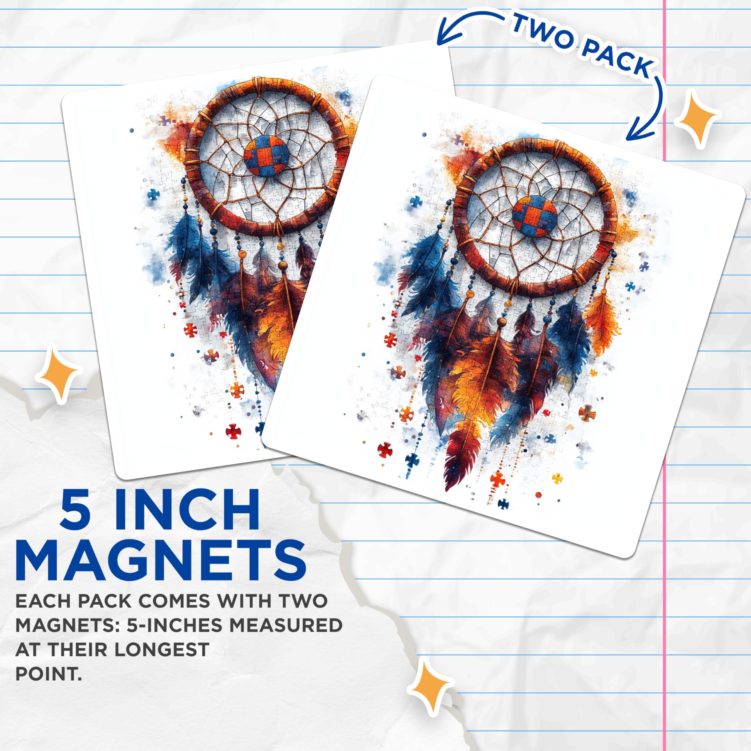 (2 Pack) Dreamcatcher Magnets - Boho Feather Art Decor - Spiritual Mandala Symbol - Refrigerator Locker Fridge Accent - 5 Inches On Longest Side - Thick Durable Magnet - Made in USA - MAG27725
