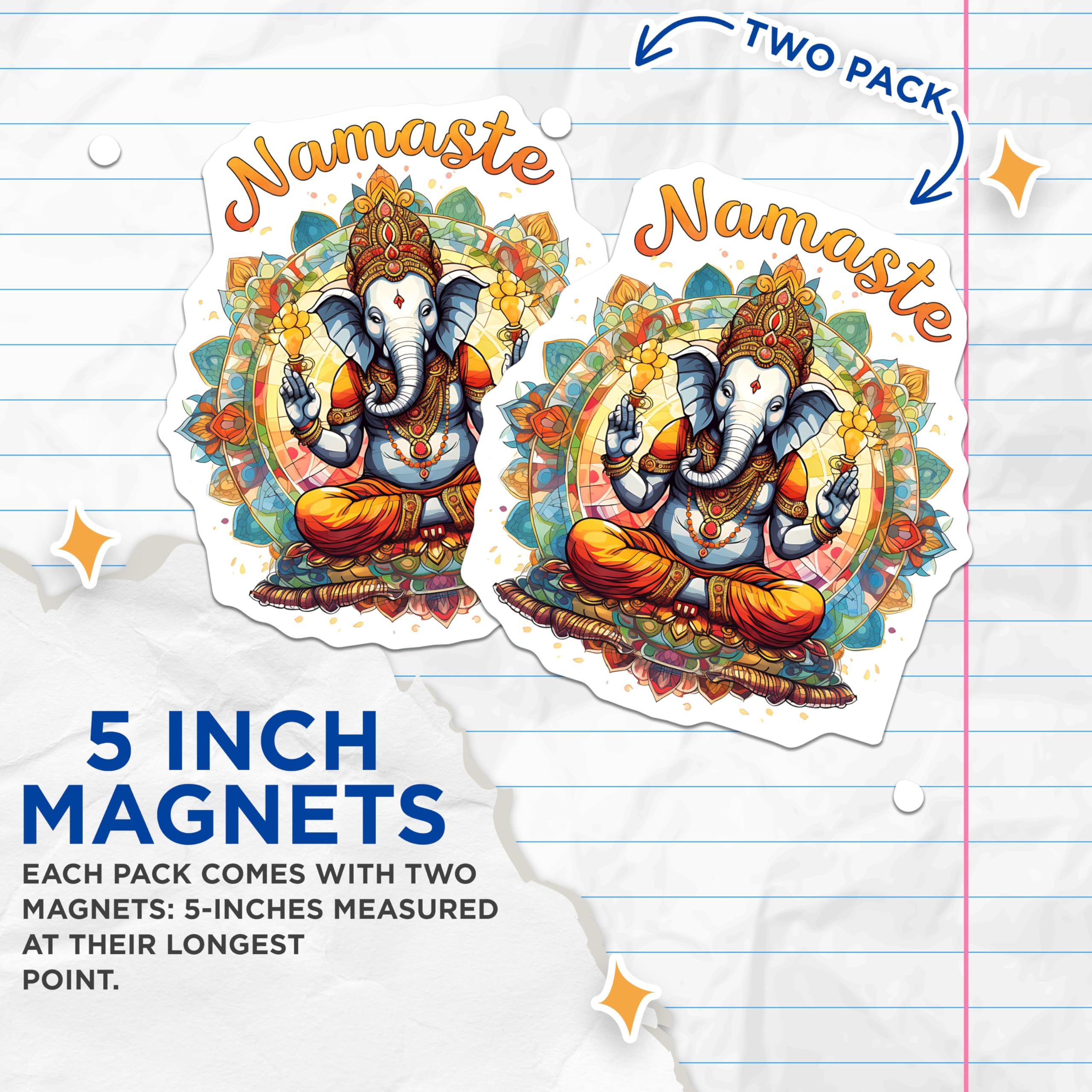 (2 Pack) Ganesha Magnets - Namaste Mandala Art Decor - Hindu Elephant God Symbol - Spiritual Yoga Meditation Fridge Accessory - 5 Inches On Longest Side - Thick Durable Magnet - Made in USA - MAG21671