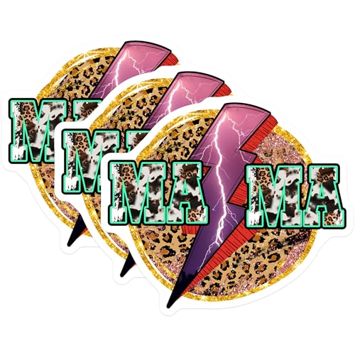 (3 Pack) Leopard Print Mama Decals - Lightning Bolt Decal - Trendy Laptop Decal - 3 Inches On Longest Side - Easy Peel & Apply - Made in USA - 3MCS4384
