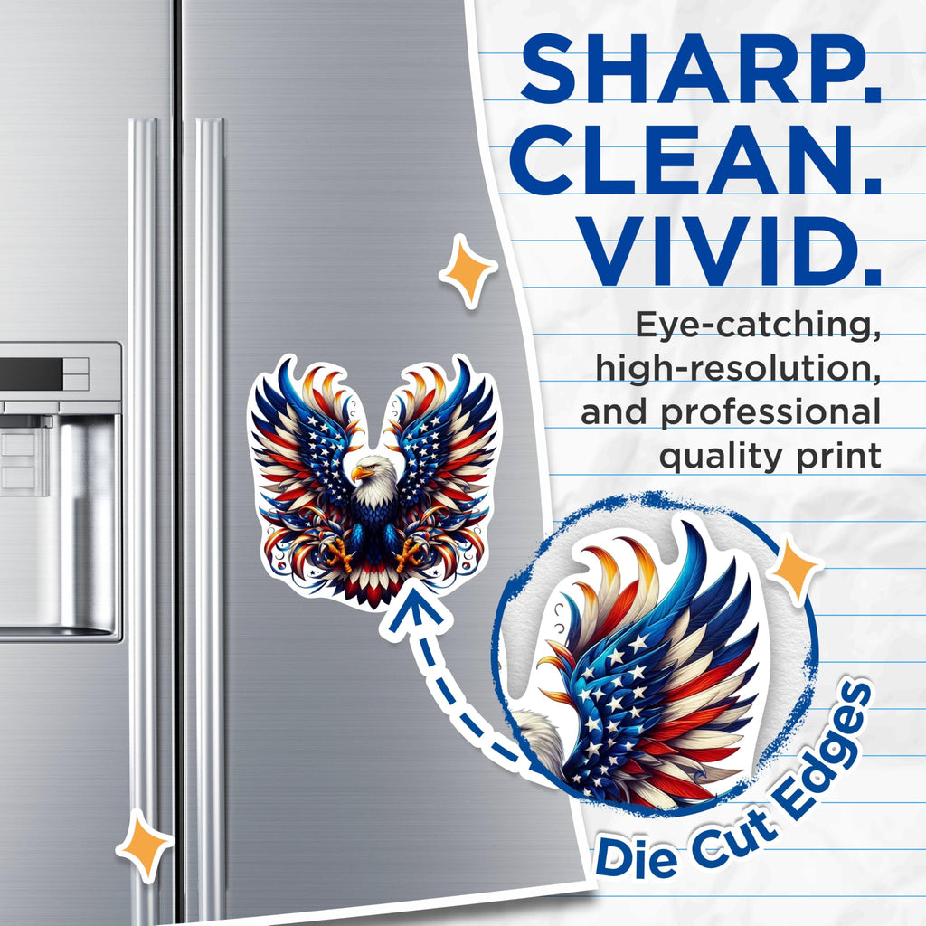 (2 Pack) Patriotic USA Flag Bald Eagle Screaming Eagle Magnets - USA Flag Magnets - 5 Inches On Longest Side - Premium Magnet - for Cars, Refrigerators, Toolboxes - Made in USA - MAG2124