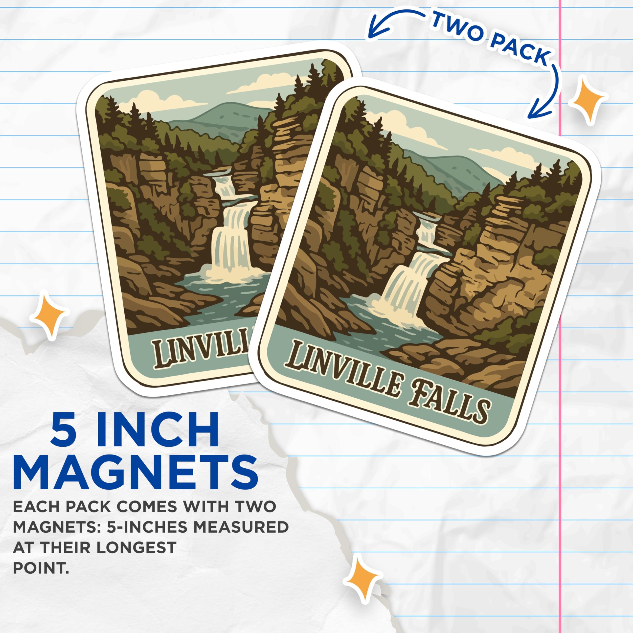 (2 Pack) Linville Falls Magnets - NC Blue Ridge Mountains - Scenic Waterfall Landscape - Retro Nature Magnet - 5 Inches On Longest Side - Thick Durable Magnet - Made in USA - MAG19993