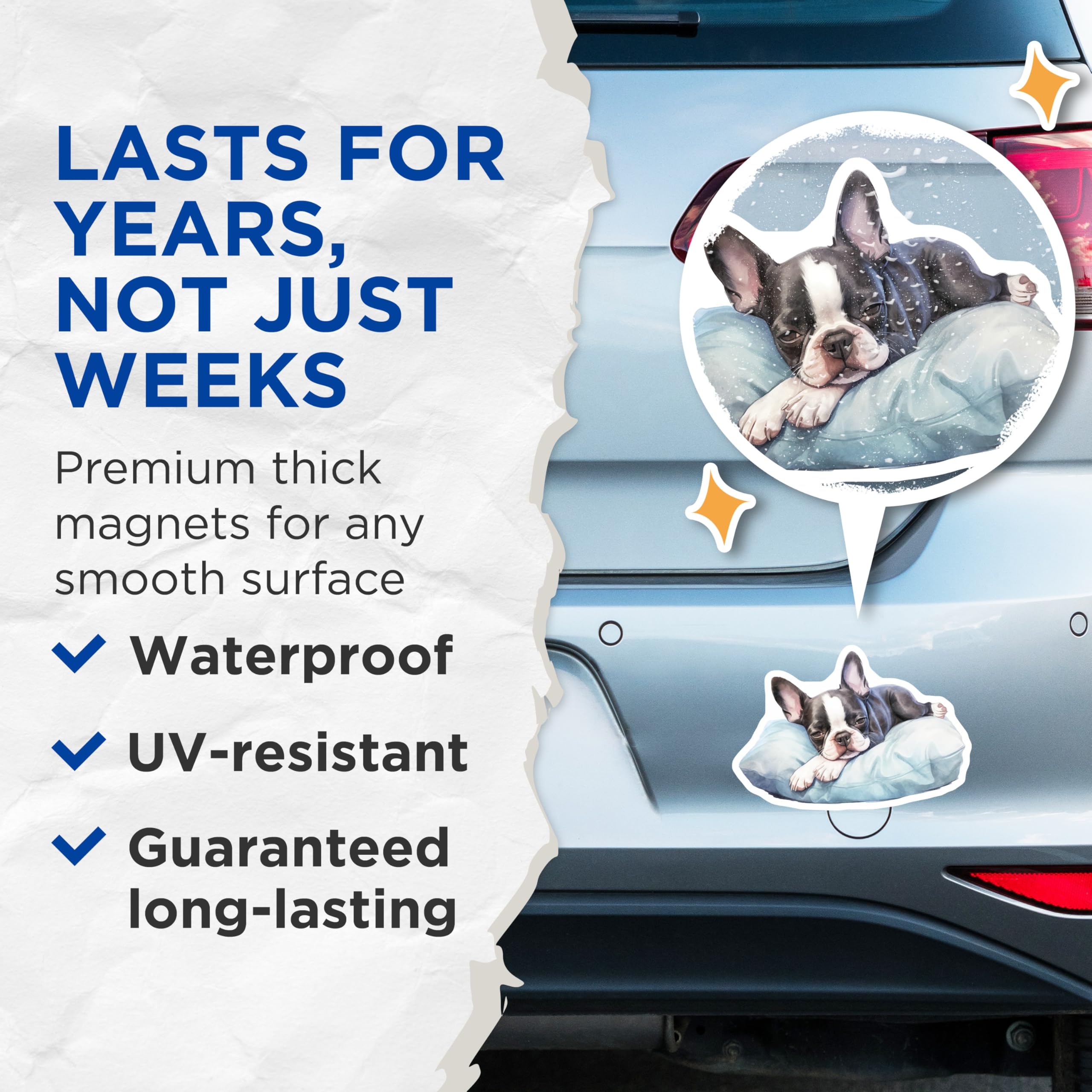 (2 Pack) Boston Terrier Magnets - Sleeping Dog - Home Decor Animal Fridge Magnets - 5" On Longest Side - Premium Magnet - for Cars, Refrigerators, Toolboxes, Lockers - Made in USA - MAG16958