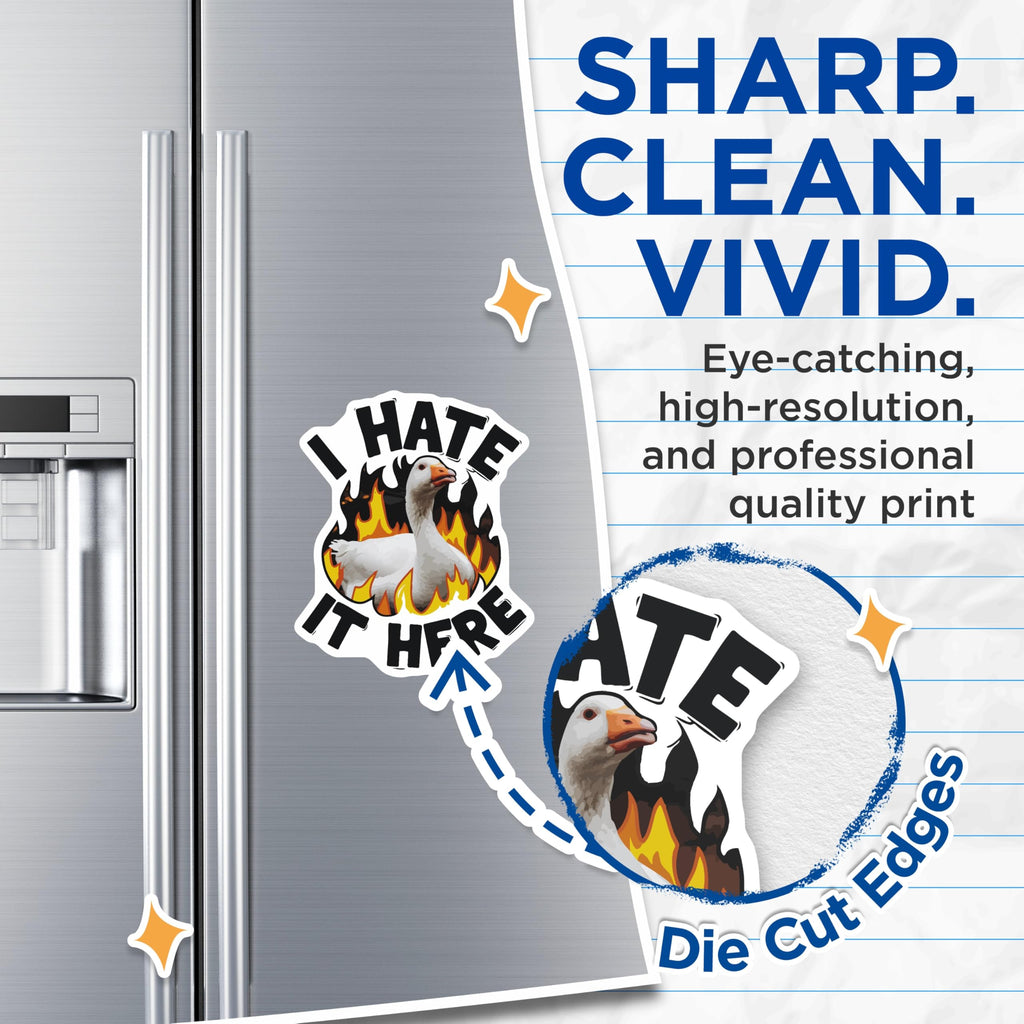 (2 Pack) I Hate It Here Goose Magnets - Funny Meme Refrigerator - Sarcastic Animal Humor Decor - 5 Inches On Longest Side - Thick Durable Magnet - Made in USA - MAG22346