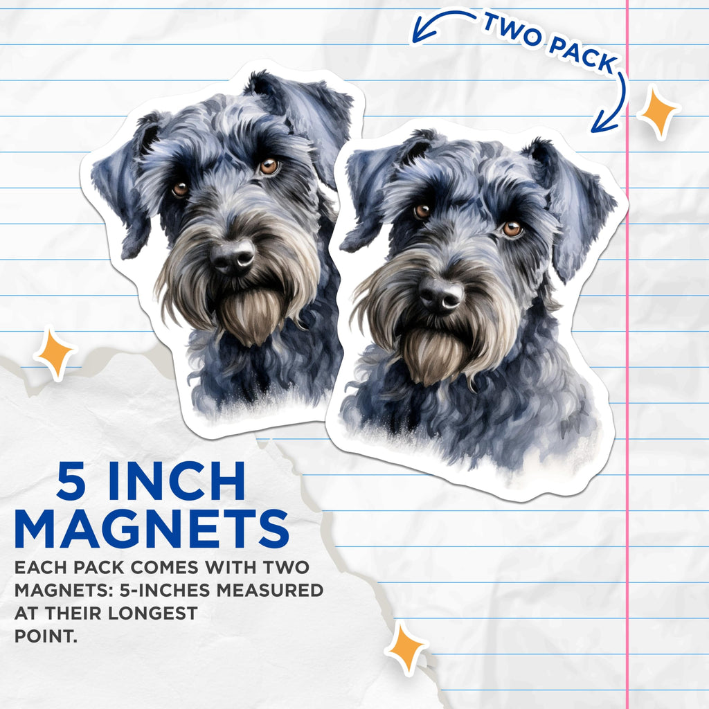 (2 Pack) Schnauzer Magnets - Watercolor Dog Art - Dog Lover Fridge Decor - 5 Inches On Longest Side - Thick Durable Magnet - Made in USA - MAG26763
