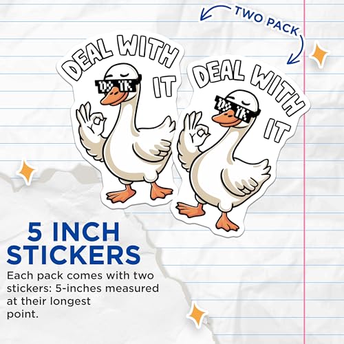 (2 Pack) Deal with It Duck Meme Stickers - Funny Animal Stickers - Cool Duck Decal - 5" On Longest Side - Sticks to Smooth Flat Surfaces - Made in USA - BMCS4612