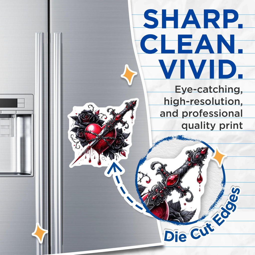 (2 Pack) Heart and Sword Magnets - Gothic Decor - Dark Romantic Magnets - 5" On Longest Side - Premium Magnet - for Cars, Refrigerators, Toolboxes, Lockers - Made in USA - MAG14477