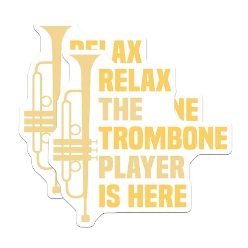 (2 Pack) Relax The Trombone Player is Here Stickers - Musician Stickers - Brass Instrument Stickers - 5" On Longest Side - Sticks to Smooth Flat Surfaces - Made in USA - BMCS5280