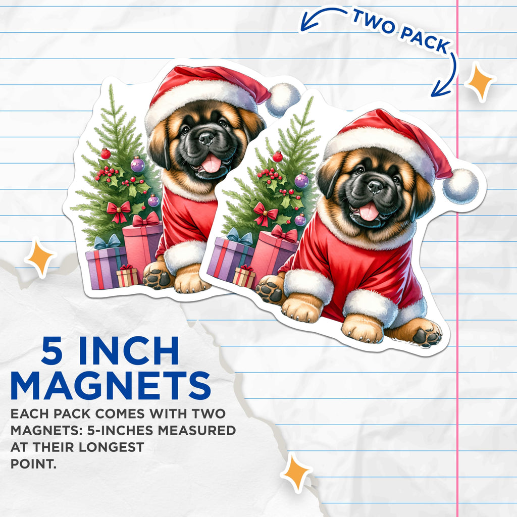 (2 Pack) Christmas Puppy Dog Magnets - Cute Holiday Refrigerator Decor - Xmas Pet Lover Accessories - 5 Inches On Longest Side - Thick Durable Magnet - Made in USA - MAG26389