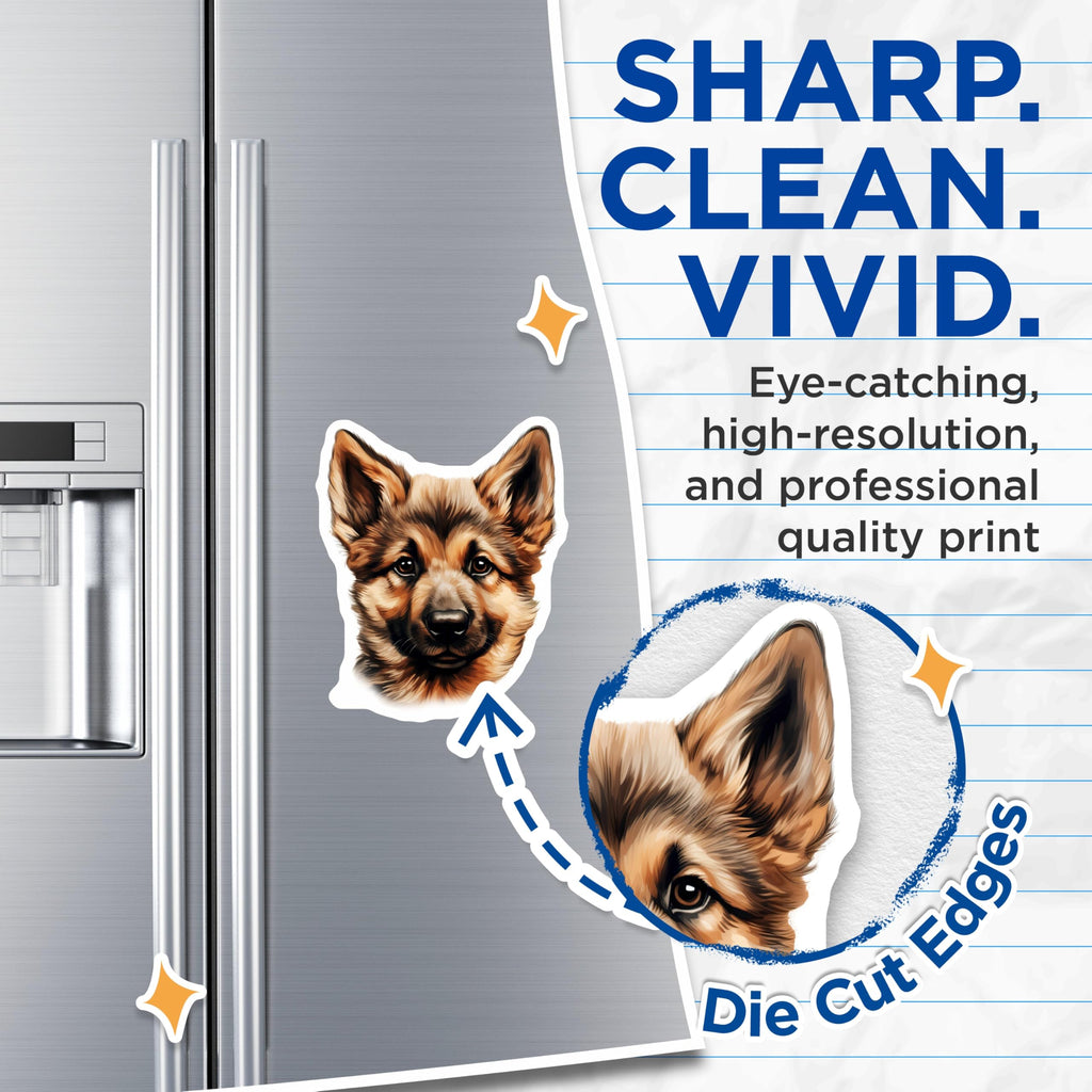 (2 Pack) German Shepherd Puppy Magnets - Adorable Dog Lover Decor - Pet Parent Kitchen Appliance - 5 Inches On Longest Side - Thick Durable Magnet - Made in USA - MAG29922