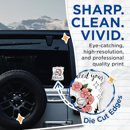 (2 Pack) Skull Attitude Stickers - Funny Quote Stickers - Flower Skull Decal - 5" On Longest Side - Sticks to Any Smooth Flat Surface - Made in USA - BMCS2556