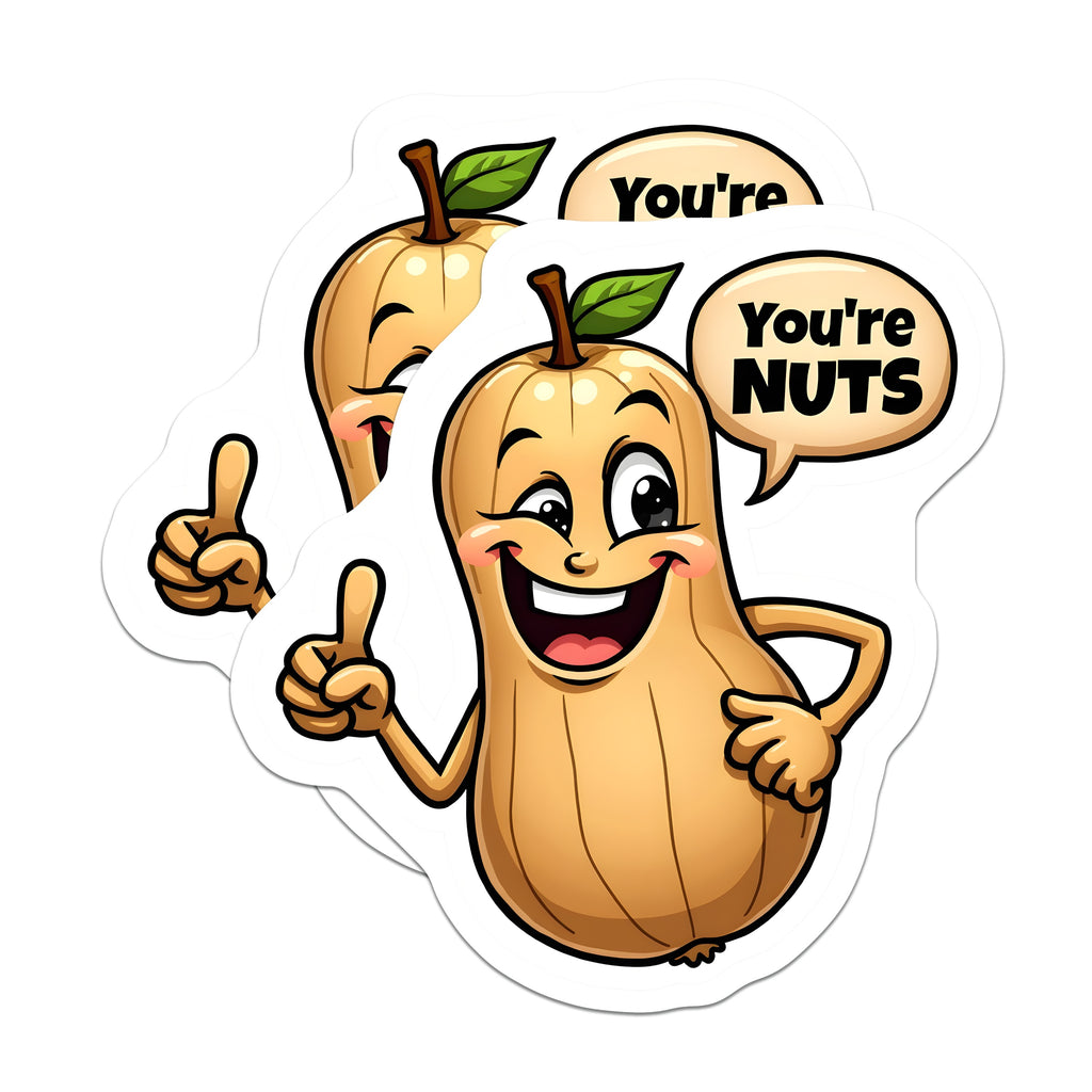 (2 Pack) Funny Butternut Squash Magnets - You're Nuts Humor - Cute Food Cartoon Fridge Decor - 5 Inches On Longest Side - Thick Durable Magnet - Made in USA - MAG37006