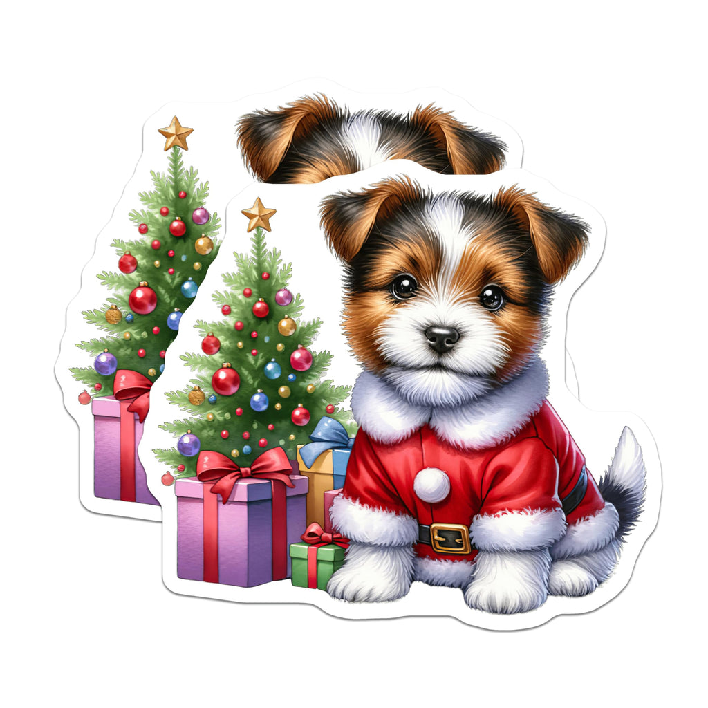 (2 Pack) Christmas Puppy Magnets - Santa Dog Holiday Decor - Cute Animal Fridge Accessories - Stocking Stuffer for Pet Lovers - 5 Inches On Longest Side - Thick Durable Magnet - Made in USA - MAG30970