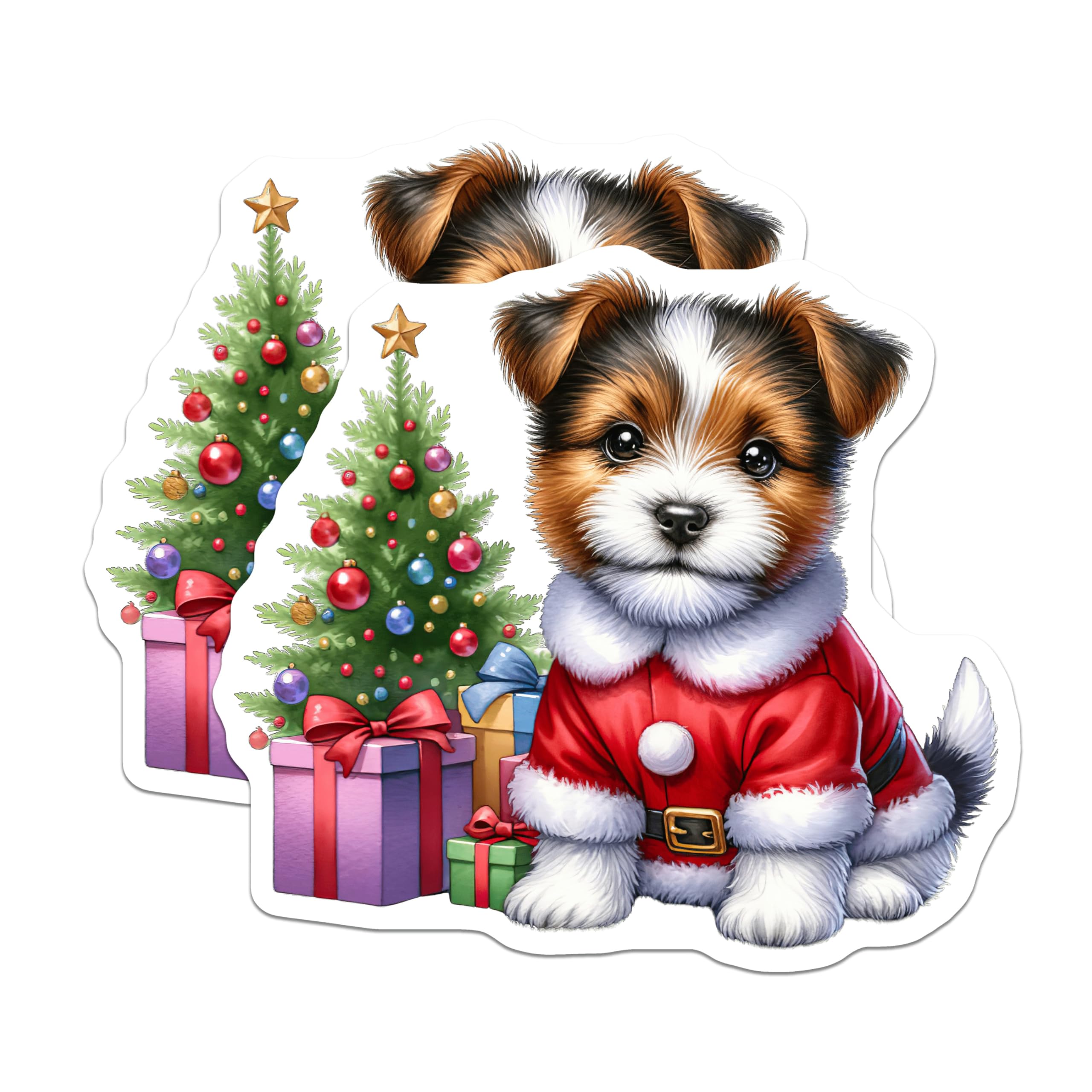 (2 Pack) Christmas Puppy Magnets - Santa Dog Holiday Decor - Cute Animal Fridge Accessories - Stocking Stuffer for Pet Lovers - 5 Inches On Longest Side - Thick Durable Magnet - Made in USA - MAG30970