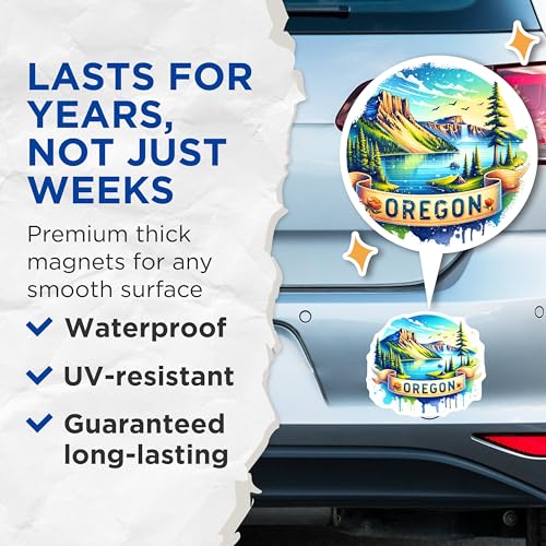 (2 Pack) Oregon Magnets - Scenic Nature Magnets - Travel Souvenir - Mountain Landscape - Waterfall Magnets - Home Decoration - 5" On Longest Side - for Cars, Fridges, Toolboxes - Made in USA - MAG6645